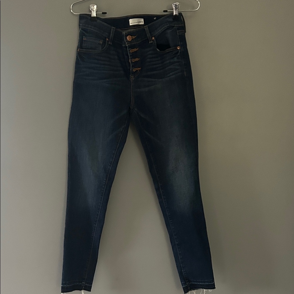 LOFT Dark Indigo Skinny Jeans with Button Fly